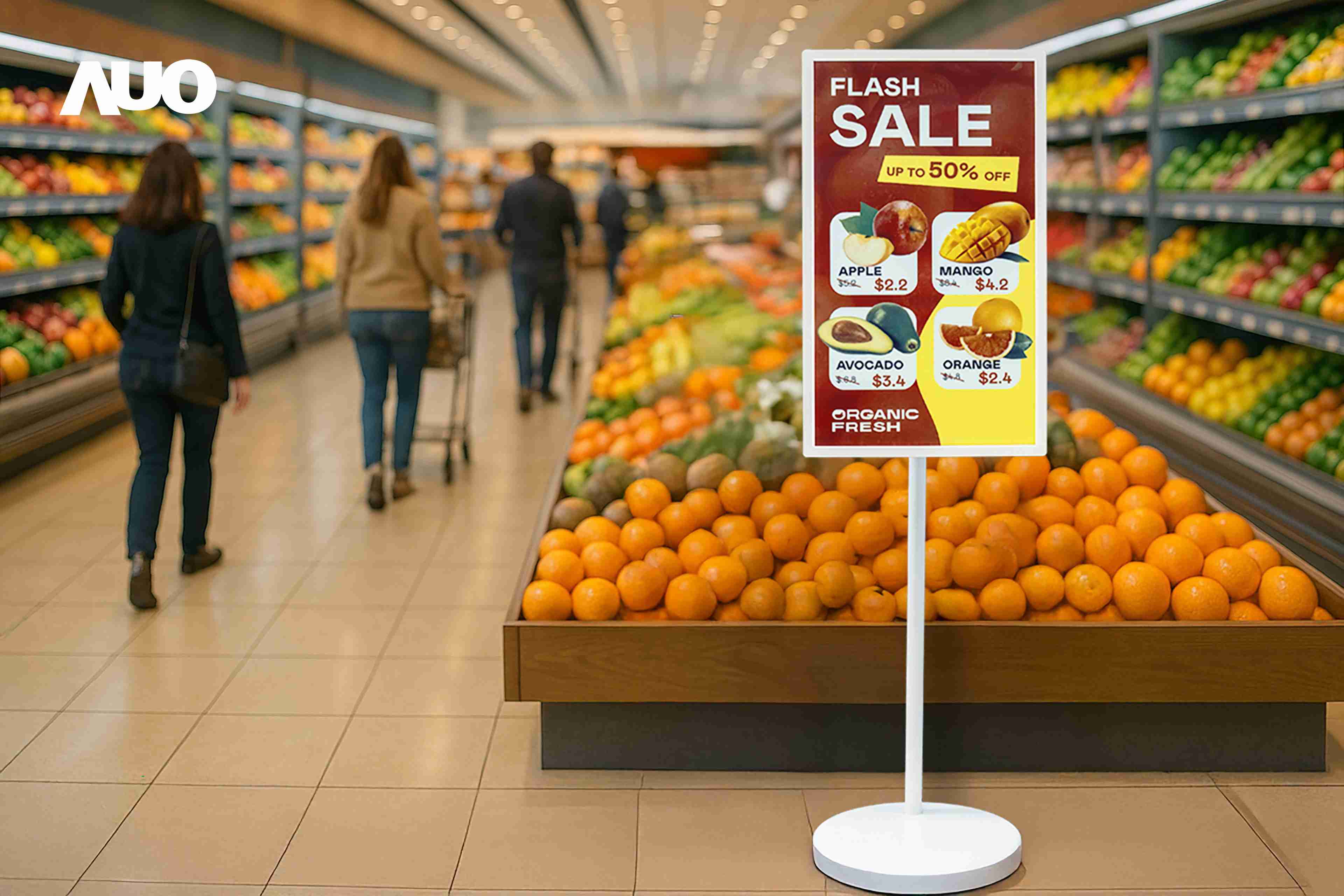 达擎首亮相低功耗、、、全彩的〝aecoPost电子纸解决方案〞，，仅在更新画面时需要微量的电力驱动，，无需布建电线的便捷设计，，使其可灵活应用、、、、随意置放，，，并可透过云端或行动装置app，，，轻松管理及排程广告内容，，晋升店头营销利器。。。